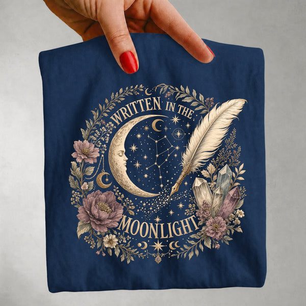 Written in the Moonlight - Crescent Moon Crystal & Floral T-Shirt