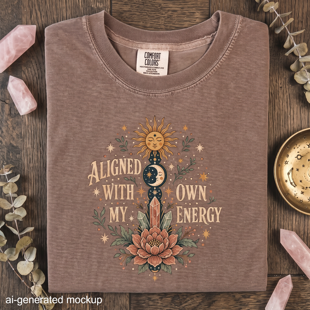 Aligned With My Own Energy - Sun Moon Crystal Floral T-Shirt