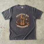 Celestial But Grounded - Barefoot Wildflower Botanical Moon T-Shirt