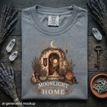 Moonlight Looks Like Home - Cottage Moon & Botanical T-Shirt
