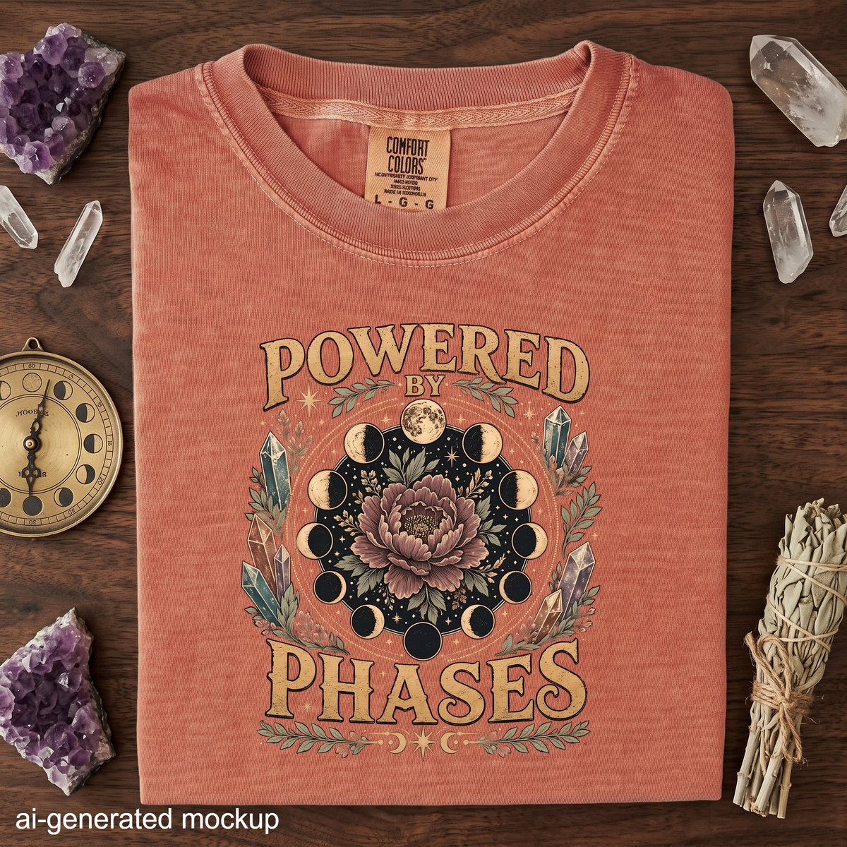 Powered by Phases - Moon Phase Crystal Floral T-Shirt