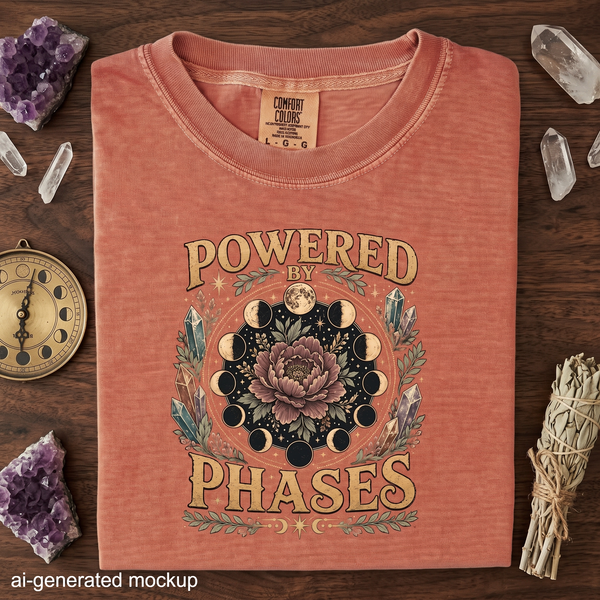 Powered by Phases - Moon Phase Crystal Floral T-Shirt