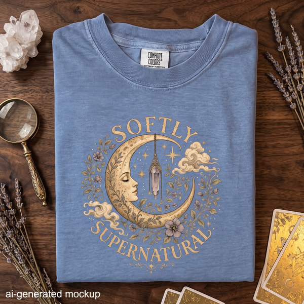 Softly Supernatural - Crescent Moon Crystal & Floral T-Shirt