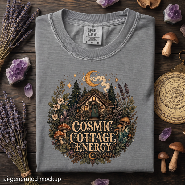 Cosmic Cottage Energy - Moonlit Forest Cottage T-Shirt