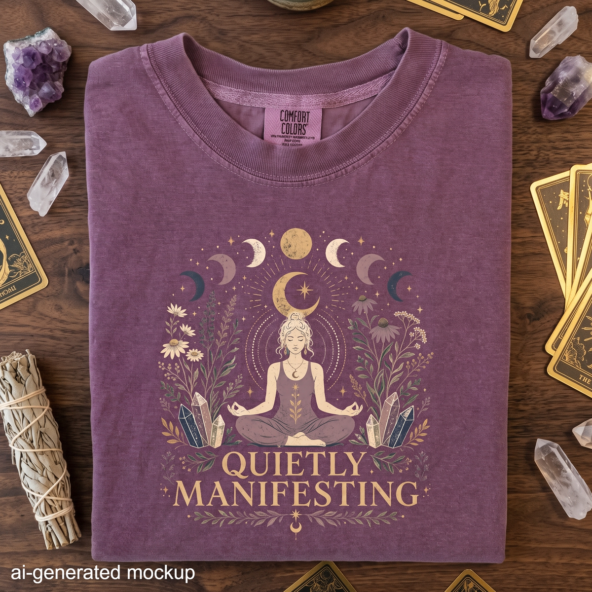 Quietly Manifesting - Moon Phase Crystal & Botanical T-Shirt