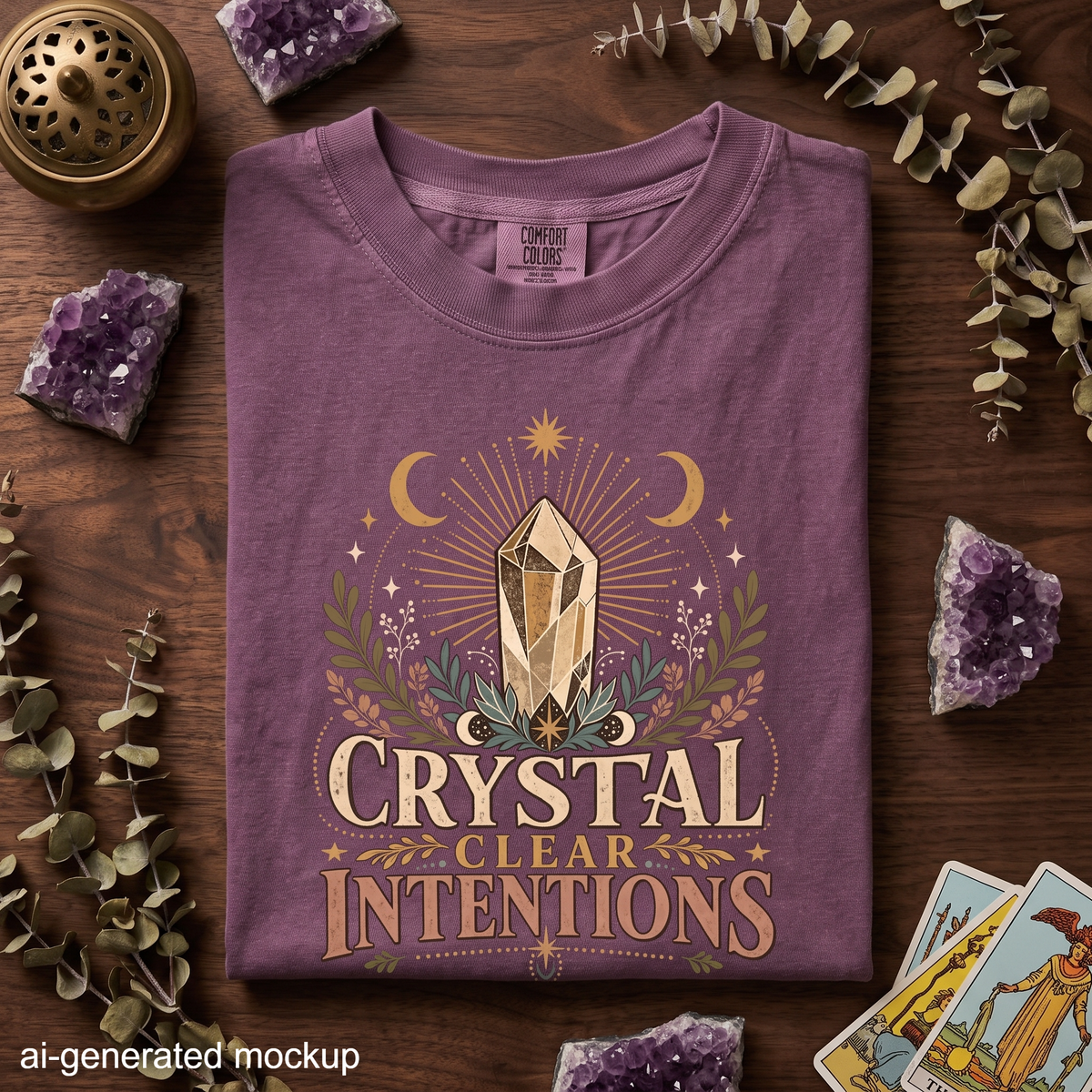 Crystal Clear Intentions - Moon Crystal Botanical T-Shirt