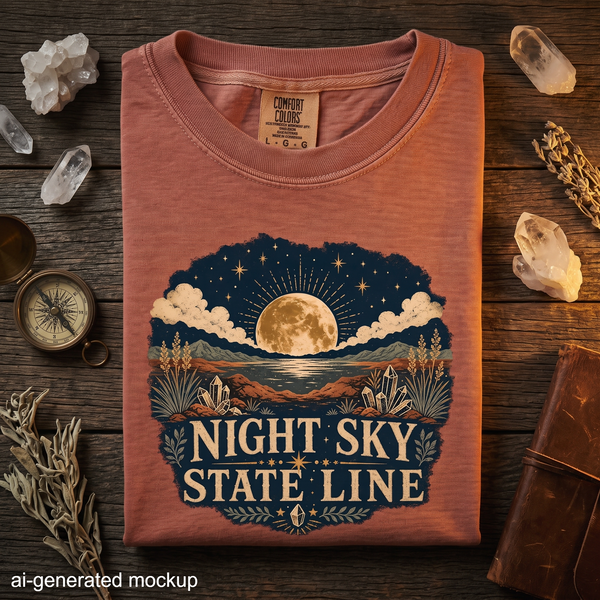Night Sky State Line - Full Moon Desert Landscape T-Shirt