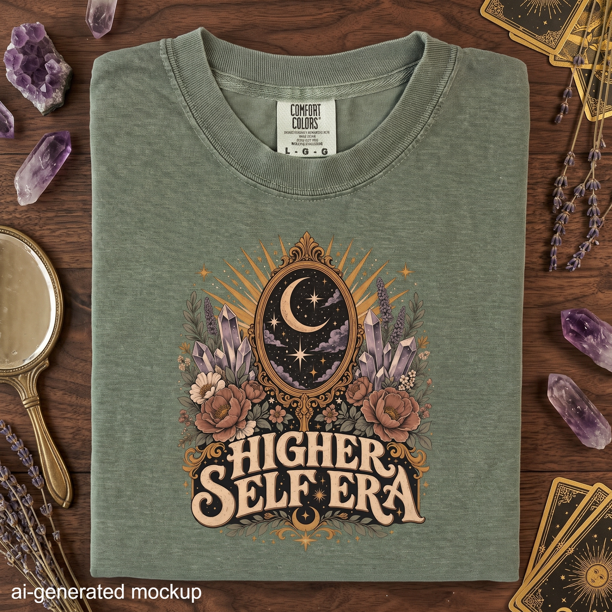 Higher Self Era - Moon Mirror Crystal & Floral T-Shirt