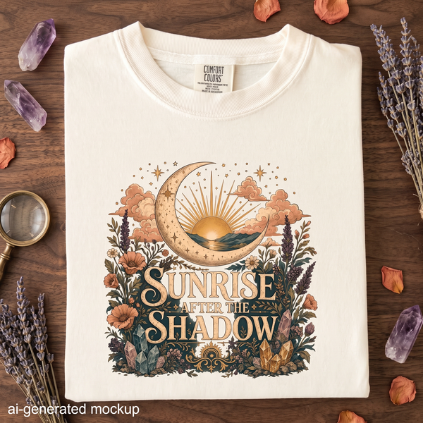 Sunrise After the Shadow - Moon Sun Crystal Floral T-Shirt