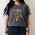 Planetary Pull T-Shirt - Celestial Moon, Planets & Botanical Crystal Design