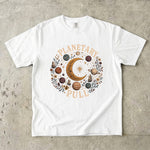 Planetary Pull T-Shirt - Celestial Moon, Planets & Botanical Crystal Design