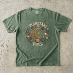 Planetary Pull T-Shirt - Celestial Moon, Planets & Botanical Crystal Design