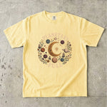 Planetary Pull T-Shirt - Celestial Moon, Planets & Botanical Crystal Design