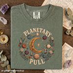 Planetary Pull T-Shirt - Celestial Moon, Planets & Botanical Crystal Design