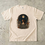The Cosmos Knows My Name T-Shirt - Celestial Woman, Moon & Wildflower Design