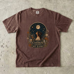 The Cosmos Knows My Name T-Shirt - Celestial Woman, Moon & Wildflower Design