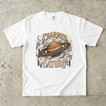 Charmed by Saturn T-Shirt - Celestial Planet, Crystal & Botanical Design