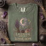Lavender Smoke & Lunar Hope T-Shirt - Moon, Lavender & Crystal Botanical Design