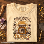 Horoscope Honey T-Shirt - Celestial Honey Jar, Bees & Crystal Design
