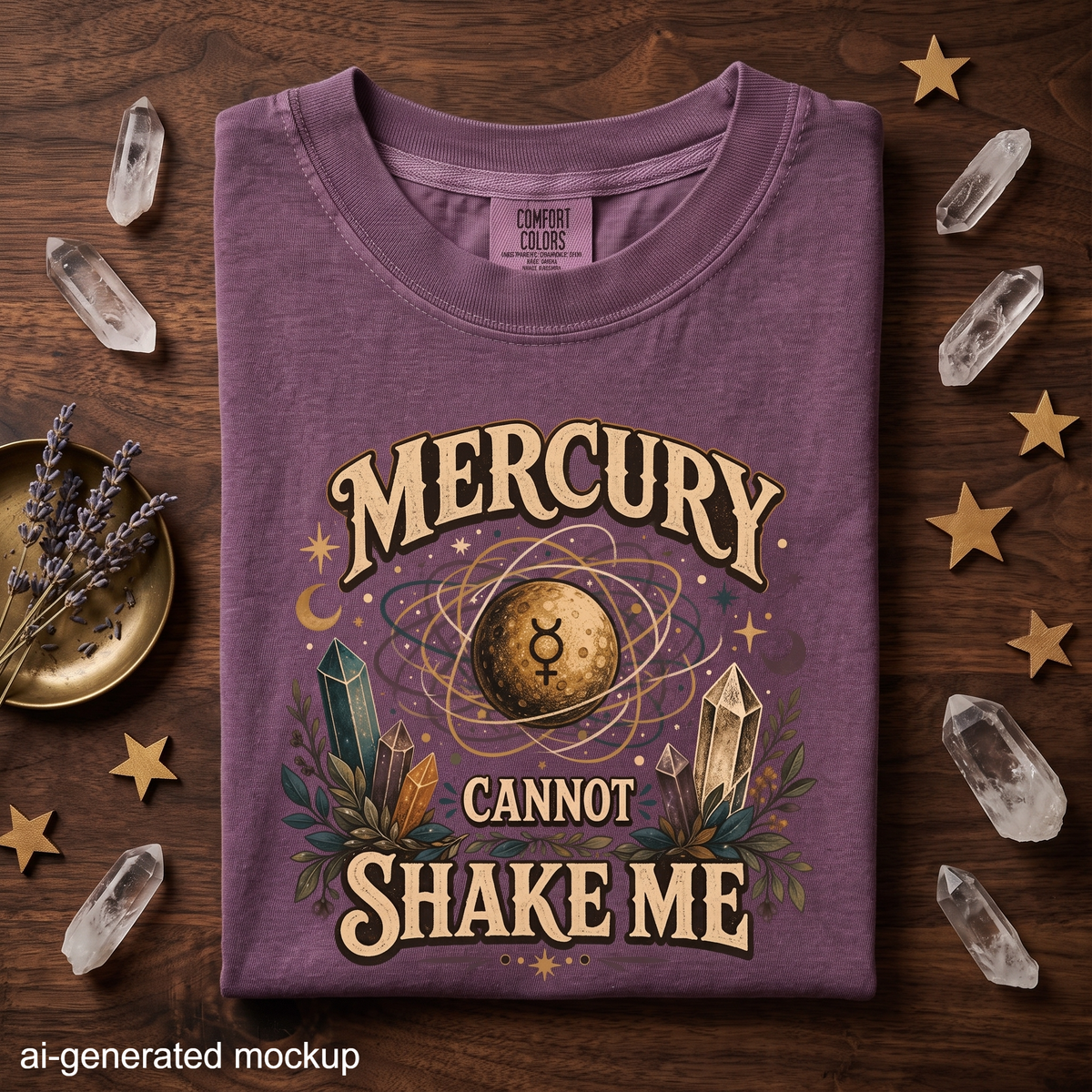 Mercury Cannot Shake Me T-Shirt - Mercury Retrograde, Crystal & Celestial Design
