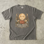 Full Moon Feelings T-Shirt - Floral Moon, Crystal & Celestial Botanical Design