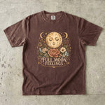 Full Moon Feelings T-Shirt - Floral Moon, Crystal & Celestial Botanical Design