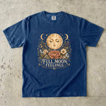 Full Moon Feelings T-Shirt - Floral Moon, Crystal & Celestial Botanical Design