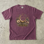 Quiet Cosmos, Loud Heart T-Shirt - Crescent Moon, Flowers & Crystal Design