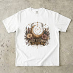 Quiet Cosmos, Loud Heart T-Shirt - Crescent Moon, Flowers & Crystal Design