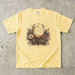 Quiet Cosmos, Loud Heart T-Shirt - Crescent Moon, Flowers & Crystal Design