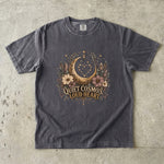 Quiet Cosmos, Loud Heart T-Shirt - Crescent Moon, Flowers & Crystal Design
