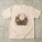Quiet Cosmos, Loud Heart T-Shirt - Crescent Moon, Flowers & Crystal Design