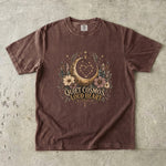 Quiet Cosmos, Loud Heart T-Shirt - Crescent Moon, Flowers & Crystal Design