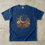 Quiet Cosmos, Loud Heart T-Shirt - Crescent Moon, Flowers & Crystal Design