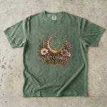 Quiet Cosmos, Loud Heart T-Shirt - Crescent Moon, Flowers & Crystal Design
