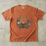 Quiet Cosmos, Loud Heart T-Shirt - Crescent Moon, Flowers & Crystal Design