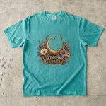 Quiet Cosmos, Loud Heart T-Shirt - Crescent Moon, Flowers & Crystal Design
