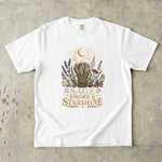 Sage Smoke & Starshine T-Shirt - Botanical Herbs, Moon & Crystal Design