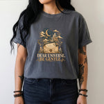 Dear Universe, Be Gentle T-Shirt - Celestial Letter, Moon & Botanical Crystal Design