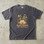 Dear Universe, Be Gentle T-Shirt - Celestial Letter, Moon & Botanical Crystal Design