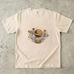 Saturn Return Survivor T-Shirt - Celestial Planet, Wildflower & Crystal Design