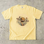 Saturn Return Survivor T-Shirt - Celestial Planet, Wildflower & Crystal Design