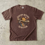 Saturn Return Survivor T-Shirt - Celestial Planet, Wildflower & Crystal Design