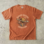 Saturn Return Survivor T-Shirt - Celestial Planet, Wildflower & Crystal Design
