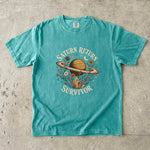 Saturn Return Survivor T-Shirt - Celestial Planet, Wildflower & Crystal Design