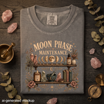 Moon Phase Maintenance T-Shirt - Lunar Cycles, Crystals & Botanical Shelf Design