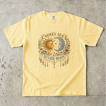 Honey Sun, Silver Moon T-Shirt - Sun & Moon Floral Celestial Design