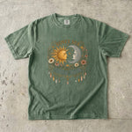 Honey Sun, Silver Moon T-Shirt - Sun & Moon Floral Celestial Design