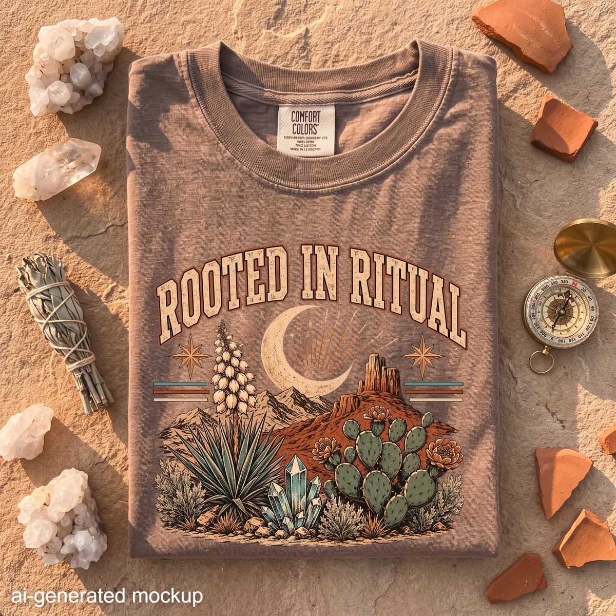 Rooted in Ritual T-Shirt - Desert Moon Crystal Botanical Shirt