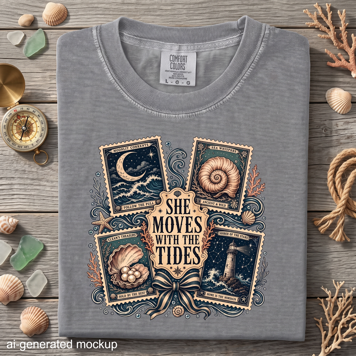 She Moves With the Tides T-Shirt - Coastal Celestial Ocean Shirt